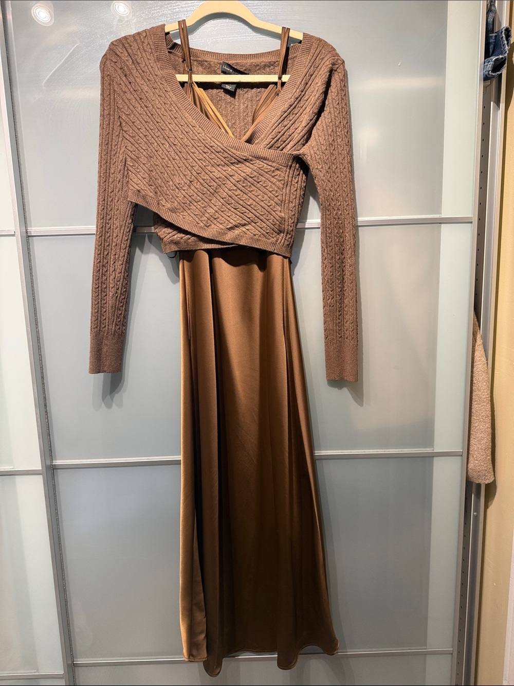 House of Harlow 1960 Brown Satin Maxi Skirt and Sweater set size Small